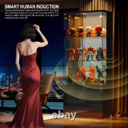 Gurexl Glass Cabinet Display Case with 3-Color Lights & Adjustable Glass Shelf