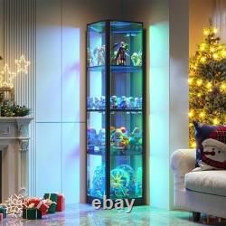 Gurexl Glass Curio Cabinet with RGB Lights, 4-Tier Display Case for Collectibles