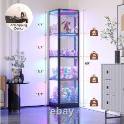 Gurexl Glass Curio Cabinet with RGB Lights, 4-Tier Display Case for Collectibles