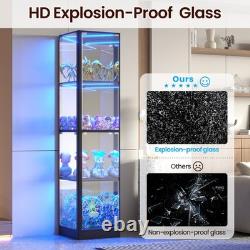 Gurexl Glass Curio Cabinet with RGB Lights, 4-Tier Display Case for Collectibles