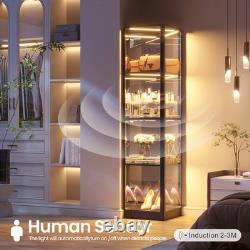 Gurexl Glass Curio Cabinet with RGB Lights, 4-Tier Display Case for Collectibles