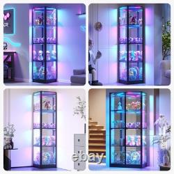Gurexl Glass Curio Cabinet with RGB Lights, 4-Tier Display Case for Collectibles