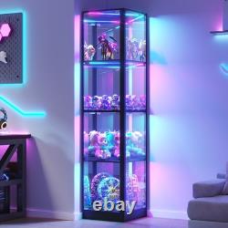 Gurexl Glass Curio Cabinet with RGB Lights, 4-Tier Display Case for Collectibles