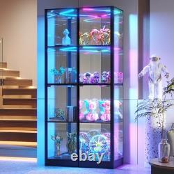 Gurexl Glass Curio Cabinet with RGB Lights, 4-Tier Display Case for Collectibles