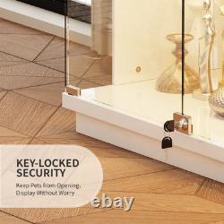 Gurexl Glass Display Cabinet with Lock, Display Cases with 3-Color LED Lights