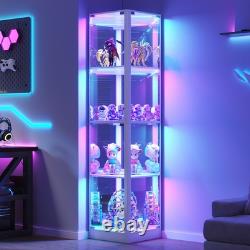 Gurexl Glass Display Cabinet with RGB Lights- Display Case with 4-Tier Shelfs