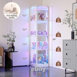 Gurexl Glass Display Cabinet with RGB Lights- Display Case with 4-Tier Shelfs