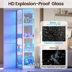 Gurexl Glass Display Cabinet with RGB Lights- Display Case with 4-Tier Shelfs