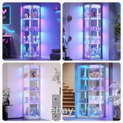 Gurexl Glass Display Cabinet with RGB Lights- Display Case with 4-Tier Shelfs
