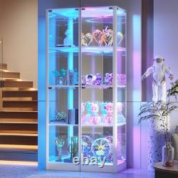 Gurexl Glass Display Cabinet with RGB Lights- Display Case with 4-Tier Shelfs