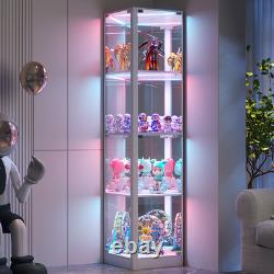 Gurexl Glass Display Cabinet with RGB Lights- Display Case with 4-Tier Shelfs