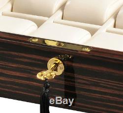 High Quality VOLTA Ebony Wood 10 Watch Display Case / Storage Box White Interior