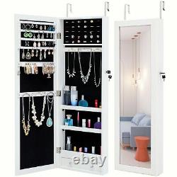 Jewelry Armoire Organizer Wall/Door Mounted Jewelry Cabinet Full Mirror US