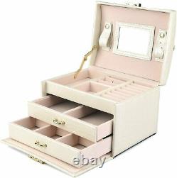 Jewelry Box Organizer Three-layer Leather Earring Rings Storage Display Case