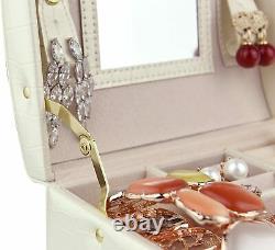 Jewelry Box Organizer Three-layer Leather Earring Rings Storage Display Case