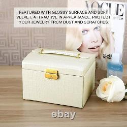 Jewelry Box Organizer Three-layer Leather Earring Rings Storage Display Case