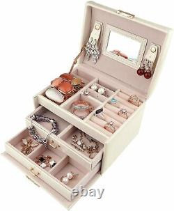 Jewelry Box Organizer Three-layer Leather Earring Rings Storage Display Case