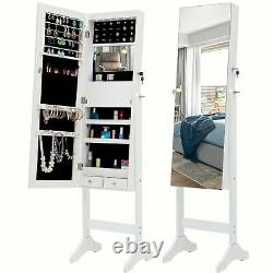 Jewelry Cabinet Stand Armoire Box Lockable Organizer Full Length Mirror WithLED