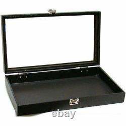Jewelry Showcase Display Case Glass Top Portable Travel Box Black New