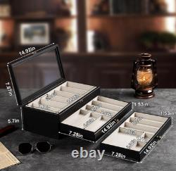 Knife Display Case 15 Wood Black Pocket Knives Holder EDC Storage Organizer Box