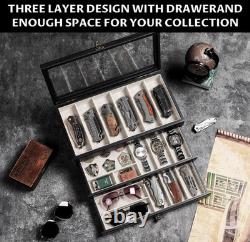 Knife Display Case 15 Wood Black Pocket Knives Holder EDC Storage Organizer Box