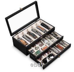 Knife Display Case 15 Wood Black Pocket Knives Holder EDC Storage Organizer Box