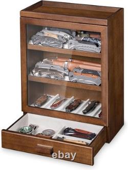 Knife Display Case 31+ Wood Walnut EDC Pocket Knives Watch Organizer Storage Box