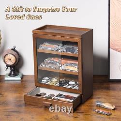 Knife Display Case 31+ Wood Walnut EDC Pocket Knives Watch Organizer Storage Box