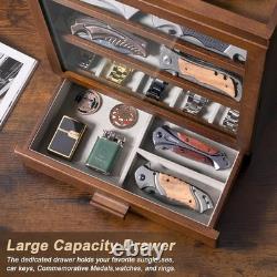 Knife Display Case 31+ Wood Walnut EDC Pocket Knives Watch Organizer Storage Box