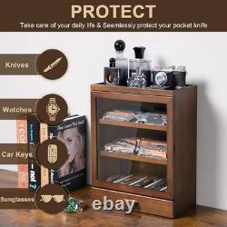 Knife Display Case 31+ Wood Walnut EDC Pocket Knives Watch Organizer Storage Box
