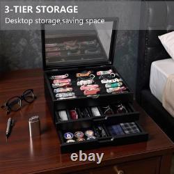 Knife Display Case 43+ Wood Black EDC Pocket Knives Watch Organizer Storage Box