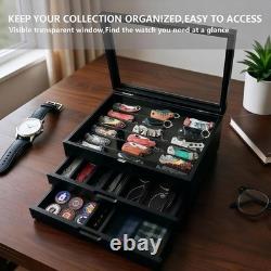 Knife Display Case 43+ Wood Black EDC Pocket Knives Watch Organizer Storage Box