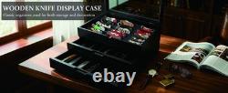 Knife Display Case 43+ Wood Black EDC Pocket Knives Watch Organizer Storage Box