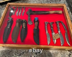 Knife Display Case Arrowheads 24 x 18 Cherry & Black Solid Wood USA Shadow Box