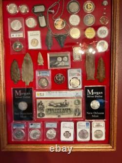 Knife Display Case Arrowheads 24 x 18 Cherry & Black Solid Wood USA Shadow Box