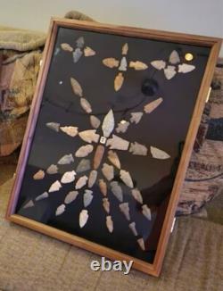 Knife Display Case Arrowheads 24 x 18 Cherry & Black Solid Wood USA Shadow Box