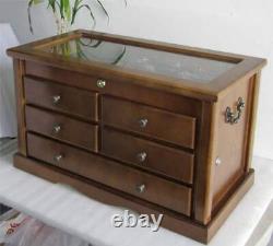 Knife Display Case Cabinet Walnut Wood Glass Coins Knives Collection Shadow Box