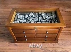 Knife Display Case Cabinet Walnut Wood Glass Coins Knives Collection Shadow Box