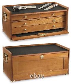 Knife Display Case Oak 4 Drawer Pistol Gun Wood Cabinet Coins Chest Holder Box