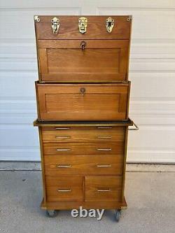 Knife Display Case Oak 4 Drawer Pistol Gun Wood Cabinet Coins Chest Holder Box