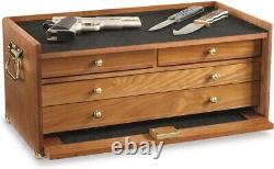 Knife Display Case Oak 4 Drawer Pistol Gun Wood Cabinet Coins Chest Holder Box