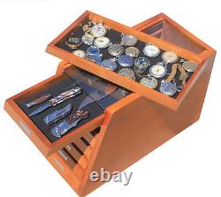 Knife Display Case Storage Cabinet with Shadow Box Top, Tool Box, K001C-WALN