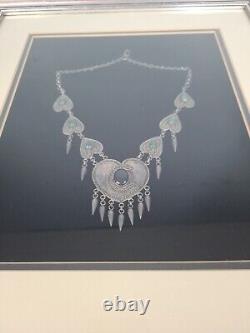 Kuwaiti Tribal Jewelry Silver Semi-precious Stones Displayed Exhibit Box 18x16