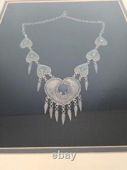 Kuwaiti Tribal Jewelry Silver Semi-precious Stones Displayed Exhibit Box 18x16