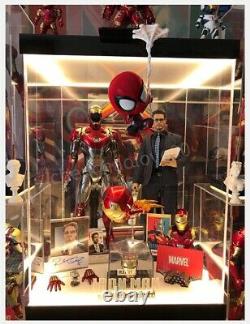 LED Acrylic Display Case Box Fit For Hot Toys Iron man Action Figure
