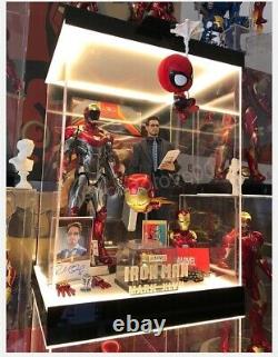 LED Acrylic Display Case Box Fit For Hot Toys Iron man Action Figure