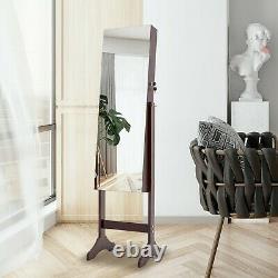 LED Free Standing Full Length Mirror Jewelry Cabinet Armoire Storage Organizer