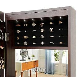 LED Full Length Mirror Jewelry Cabinet Free Standing Armoire Storage Organizer