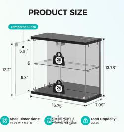 LED Glass Display Case with Lights & Sensor 2-Tier Cabinet for Collectibles