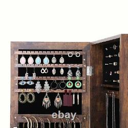 LED Jewelry Armoire Organizer Full Mirror Wall Door Mounted Jewelry Cabinet US